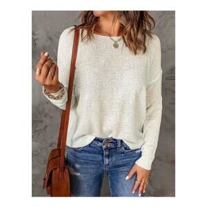 Lulu’s Women’s Ivory Knit Lightweight Sheer Sweater Size Small Boho Long Sleeve